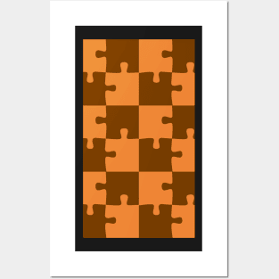 Cute Vintage Orange & Chocolate Brown Puzzle Pattern Posters and Art